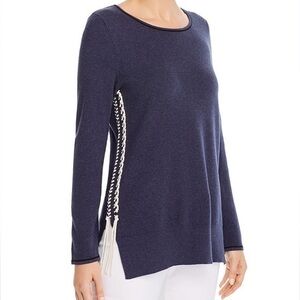 NIC + ZOE dark indigo double tie long sleeve top Blue/White New size small